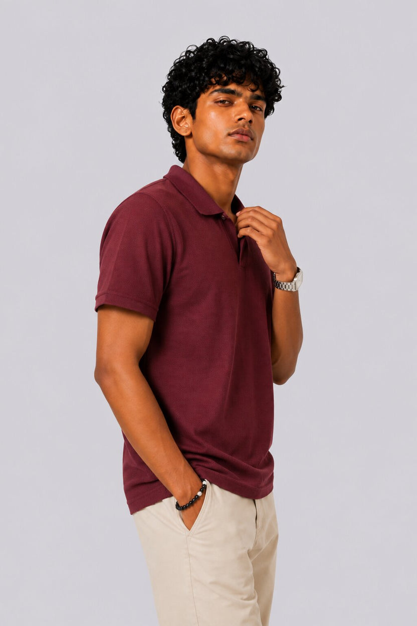 Mens Maroon Solid Polo T-Shirt - Image 4
