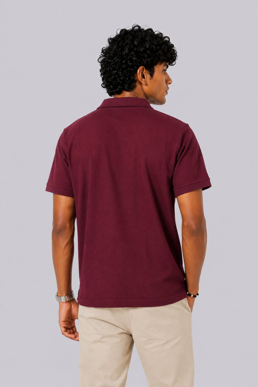 Mens Maroon Solid Polo T-Shirt - Image 5