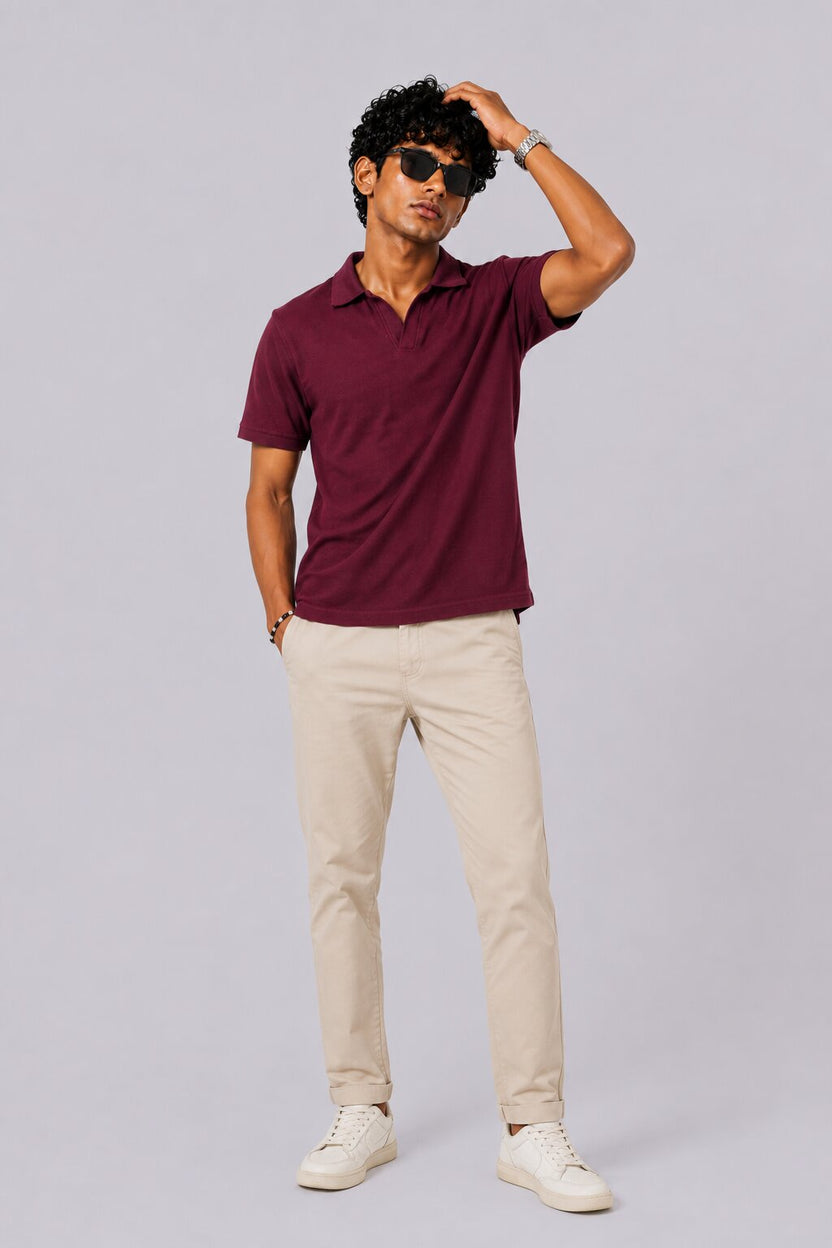 Mens Maroon Solid Polo T-Shirt - Image 6
