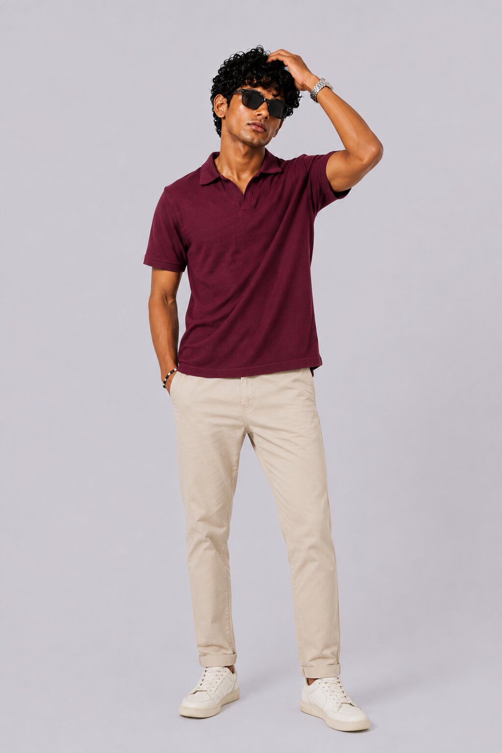 Mens Maroon Solid Polo T-Shirt - Image 6
