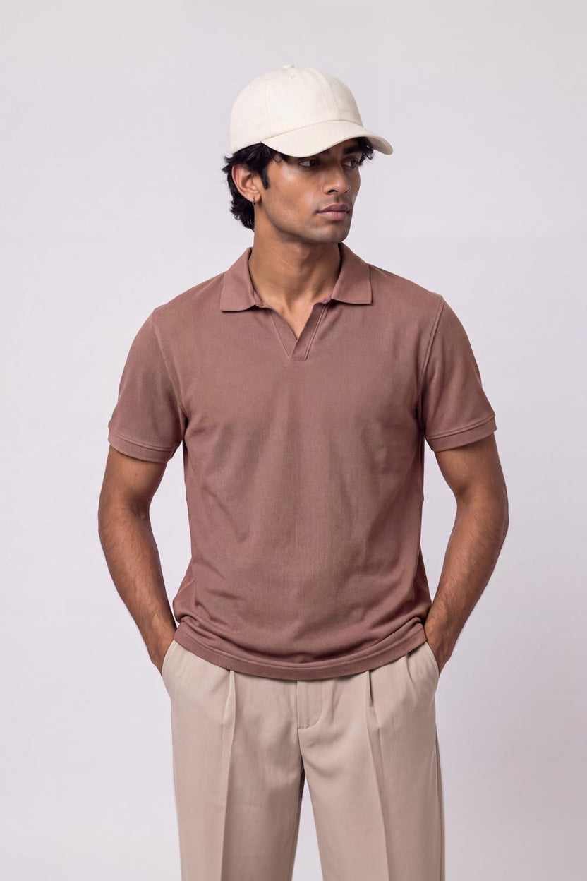 Mens Pink Solid Polo T-Shirt - Image 1