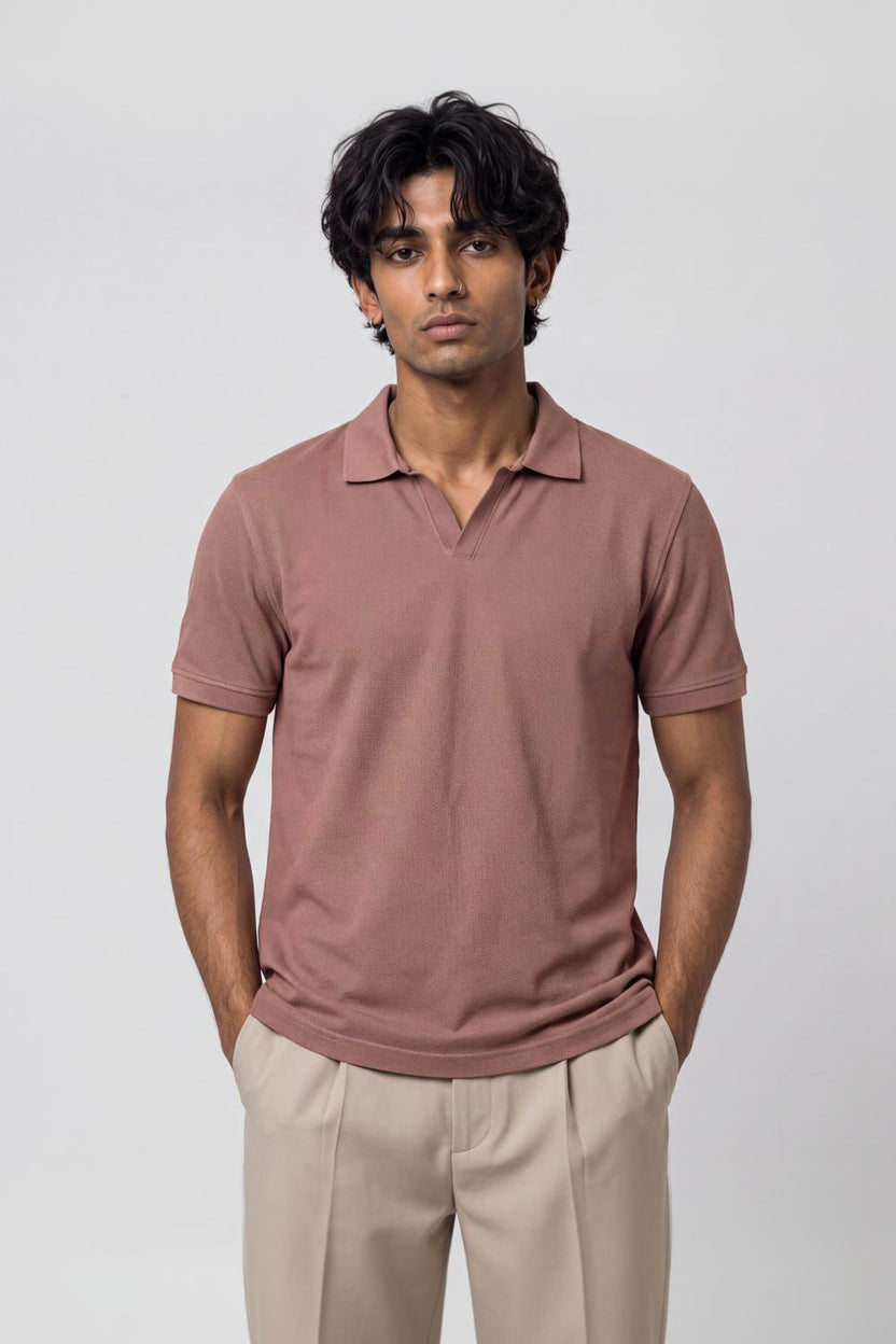 Mens Pink Solid Polo T-Shirt - Image 2