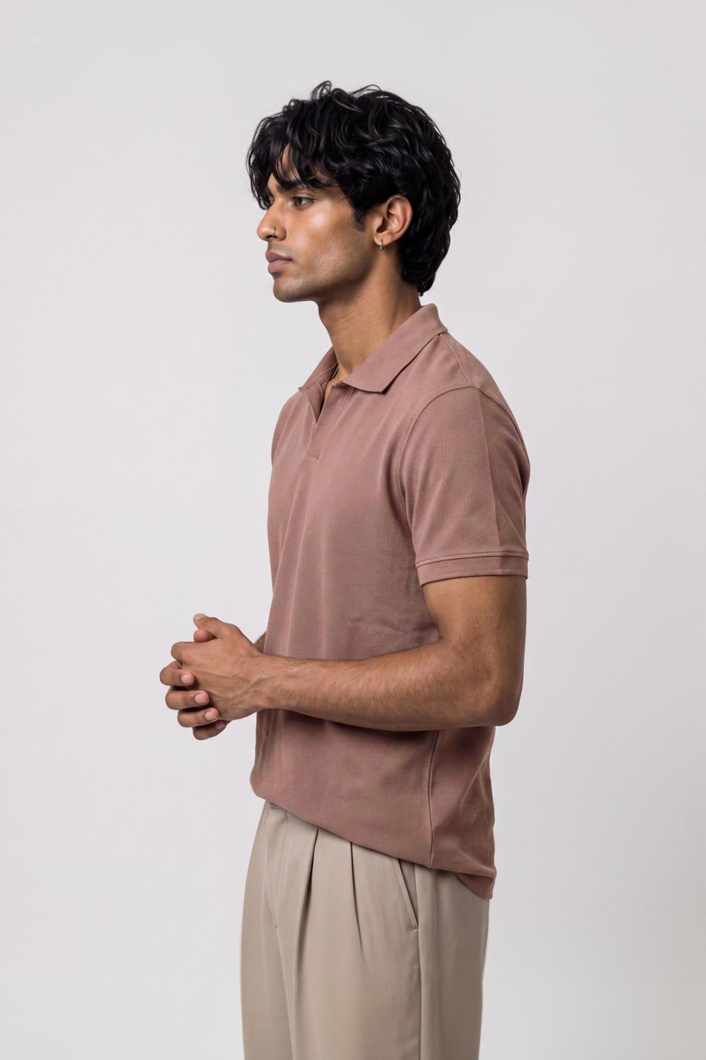 Mens Pink Solid Polo T-Shirt - Image 4
