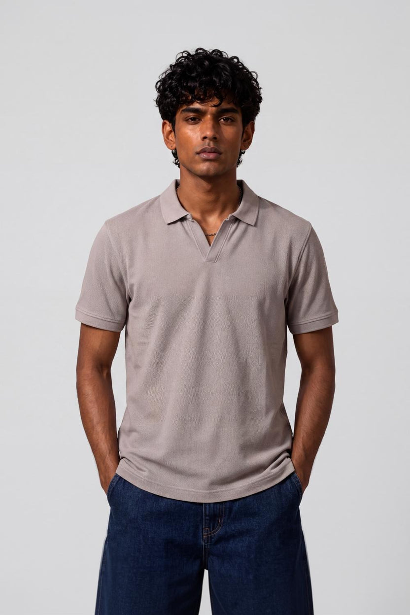 Mens Grey Solid Polo T-Shirt - Image 2