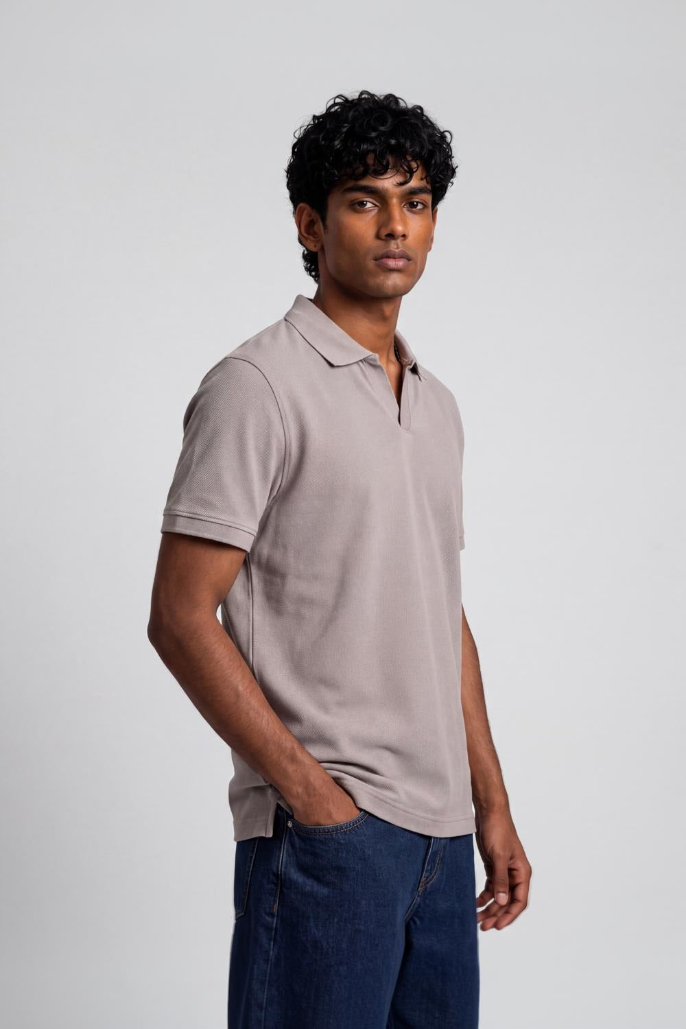 Mens Grey Solid Polo T-Shirt - Image 4