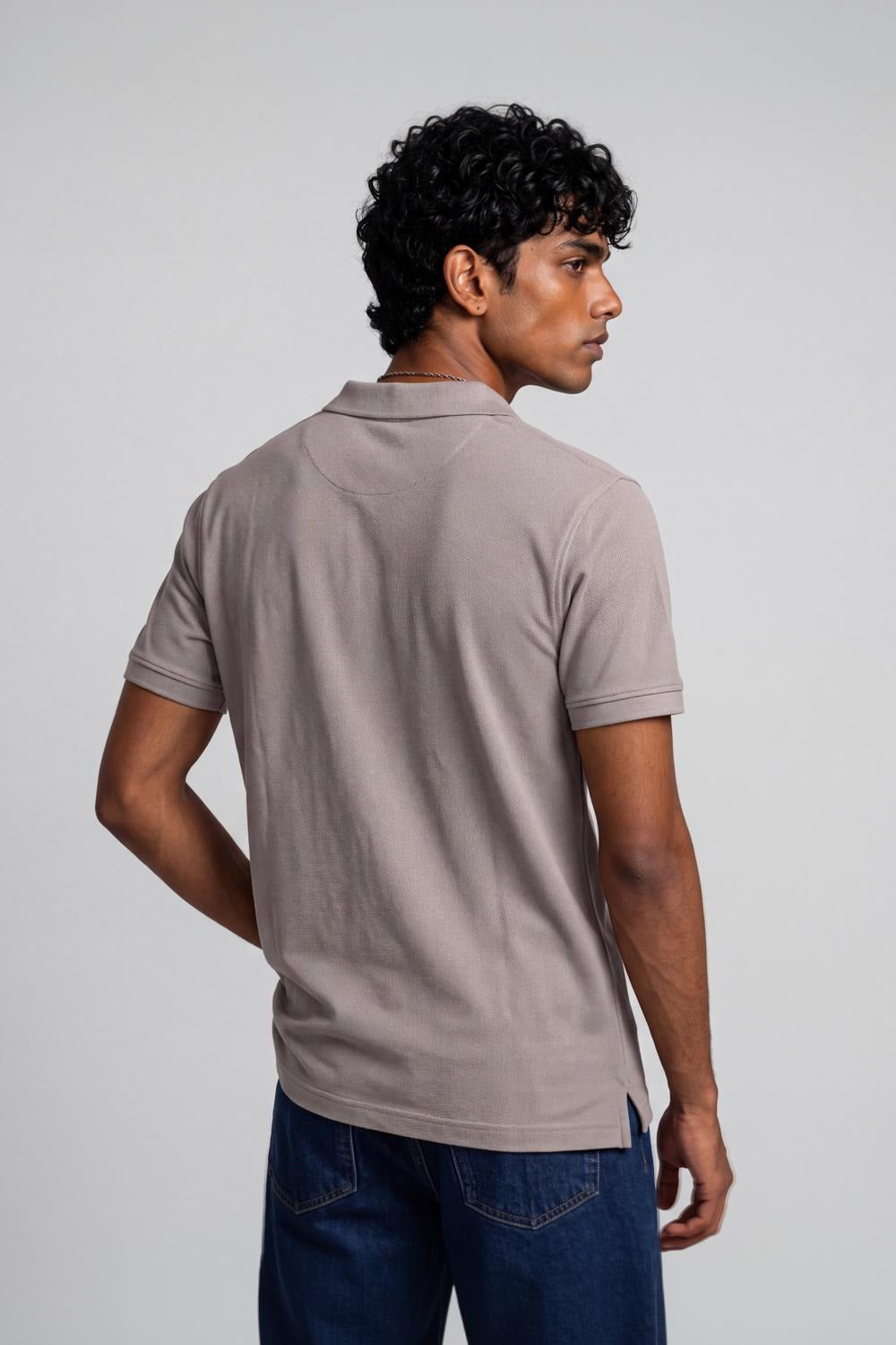 Mens Grey Solid Polo T-Shirt - Image 5