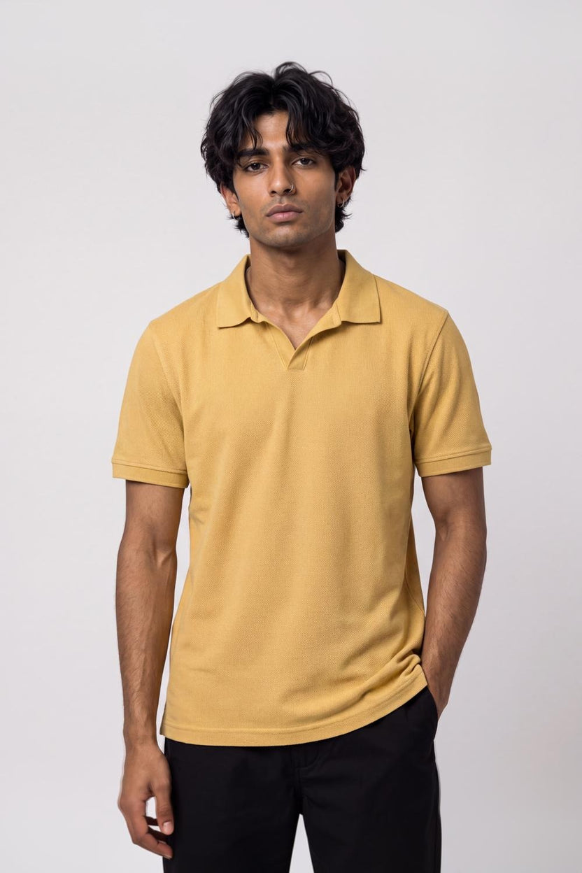 Mens Yellow Solid Polo T-Shirt - Image 2
