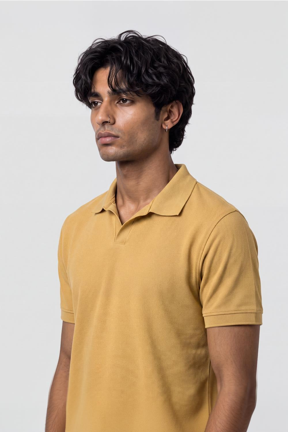 Mens Yellow Solid Polo T-Shirt - Image 3
