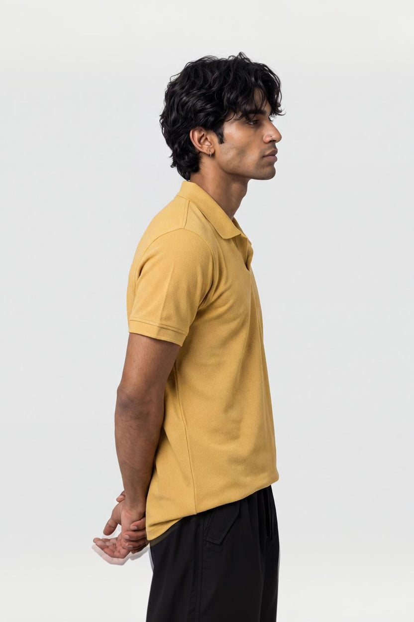 Mens Yellow Solid Polo T-Shirt - Image 4