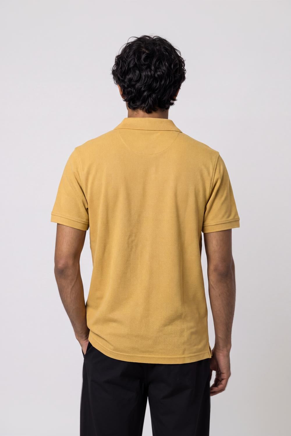 Mens Yellow Solid Polo T-Shirt - Image 5