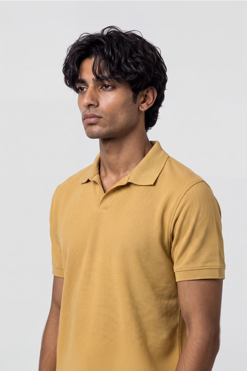 Mens Yellow Solid Polo T-Shirt - Image 9