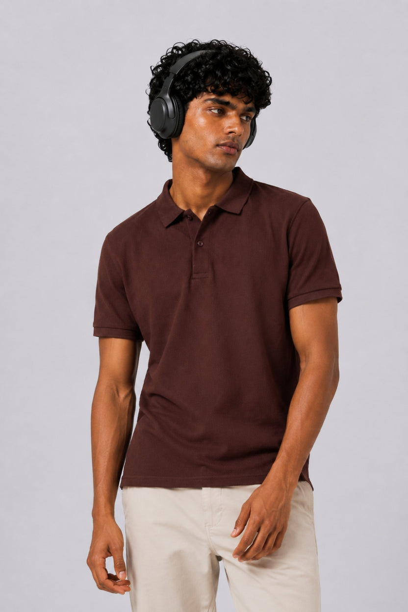 Mens Brown Solid Polo T-Shirt - Image 1