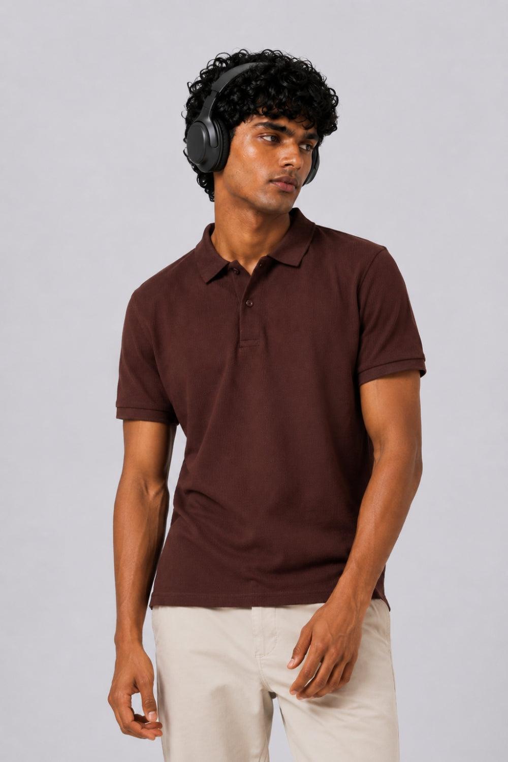 Mens Brown Solid Polo T-Shirt - Image 1