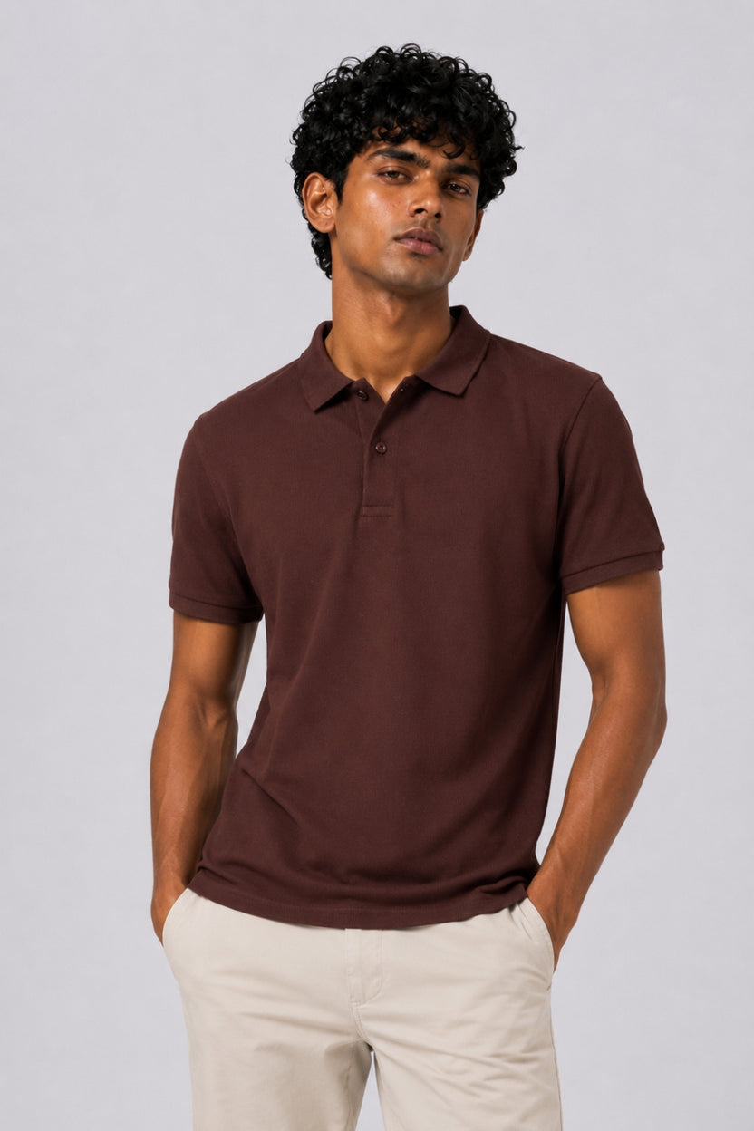 Mens Brown Solid Polo T-Shirt - Image 2