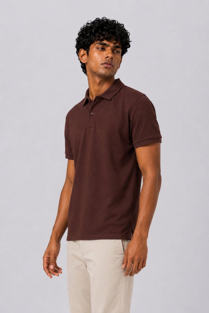 Mens Brown Solid Polo T-Shirt - Image 4