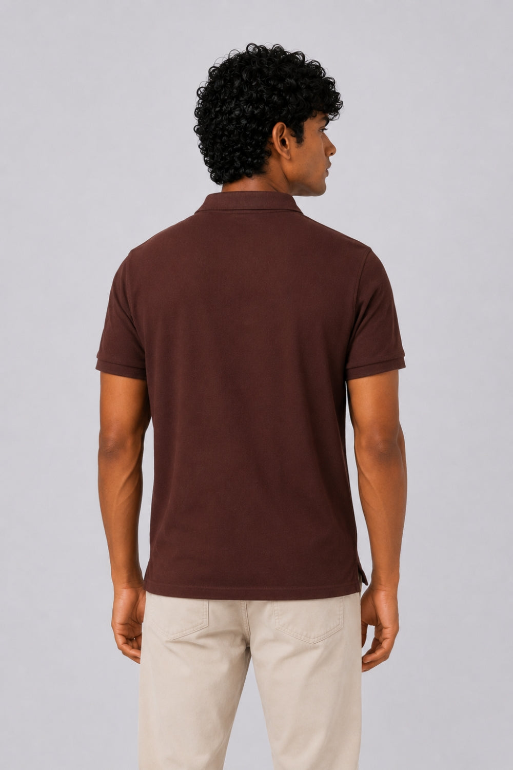 Mens Brown Solid Polo T-Shirt - Image 5