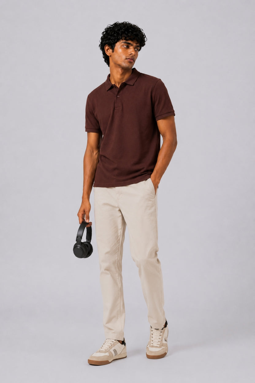 Mens Brown Solid Polo T-Shirt - Image 6