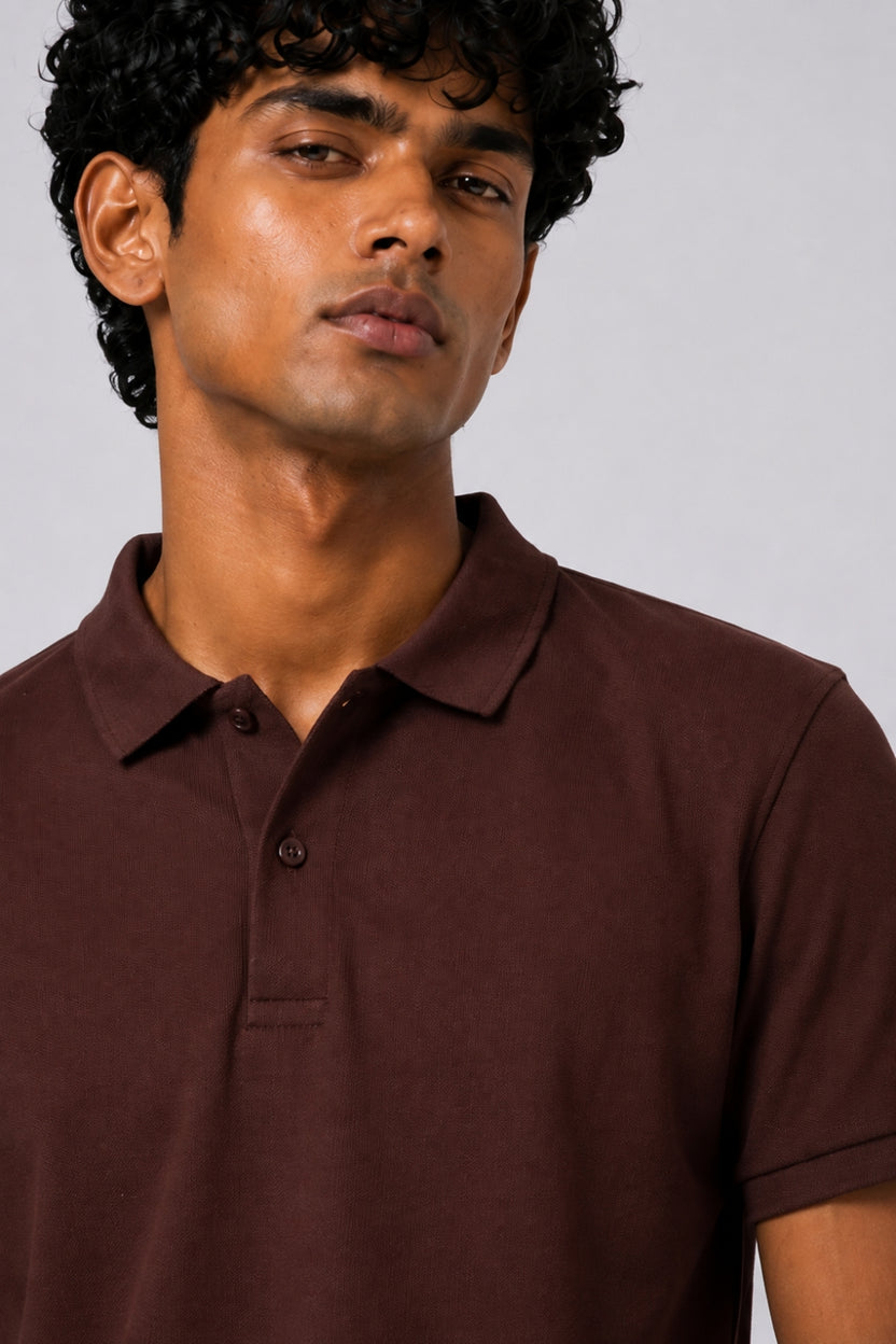 Mens Brown Solid Polo T-Shirt - Image 9