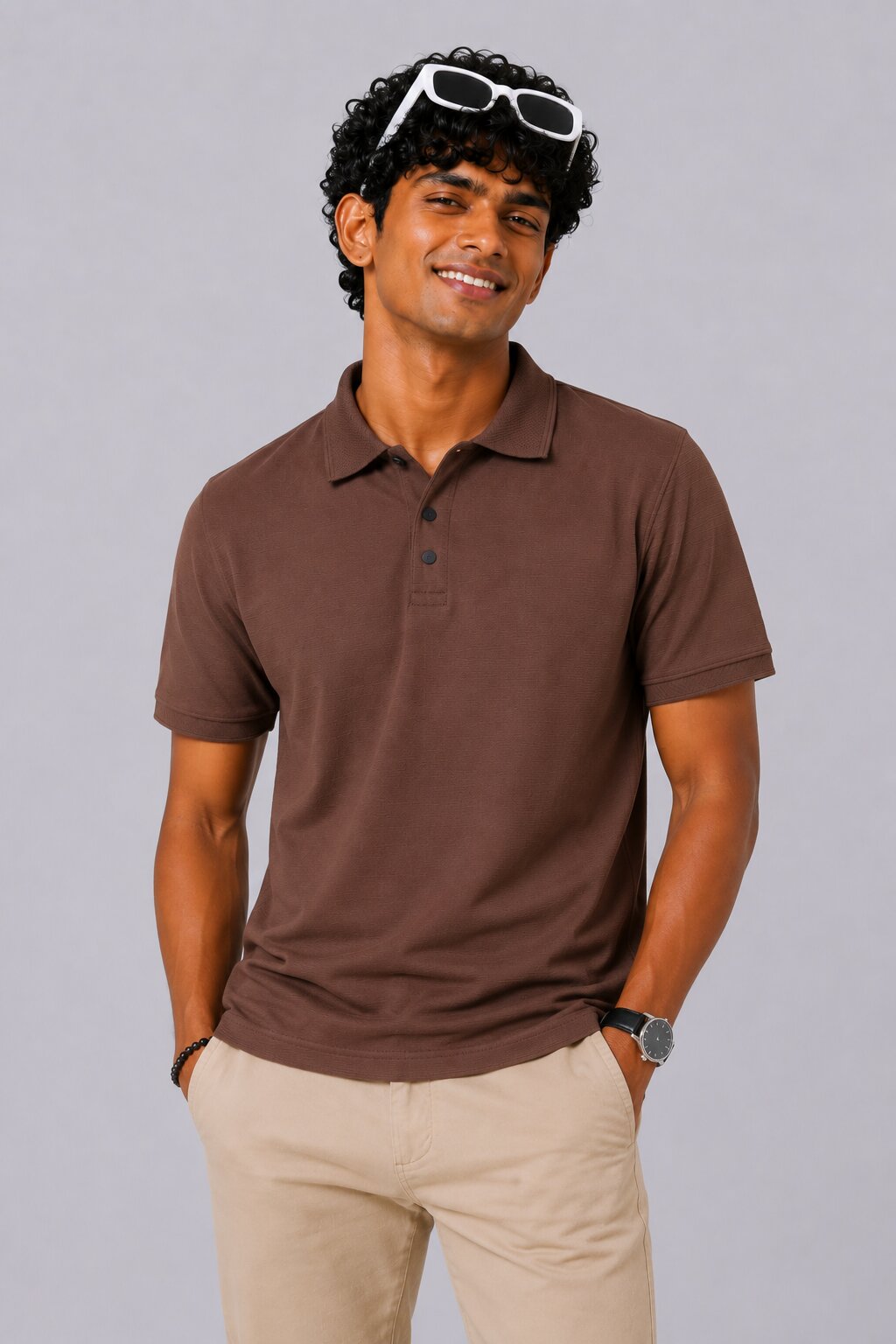Mens Regular Fit Brown Solid Polo T-Shirt - Image 1