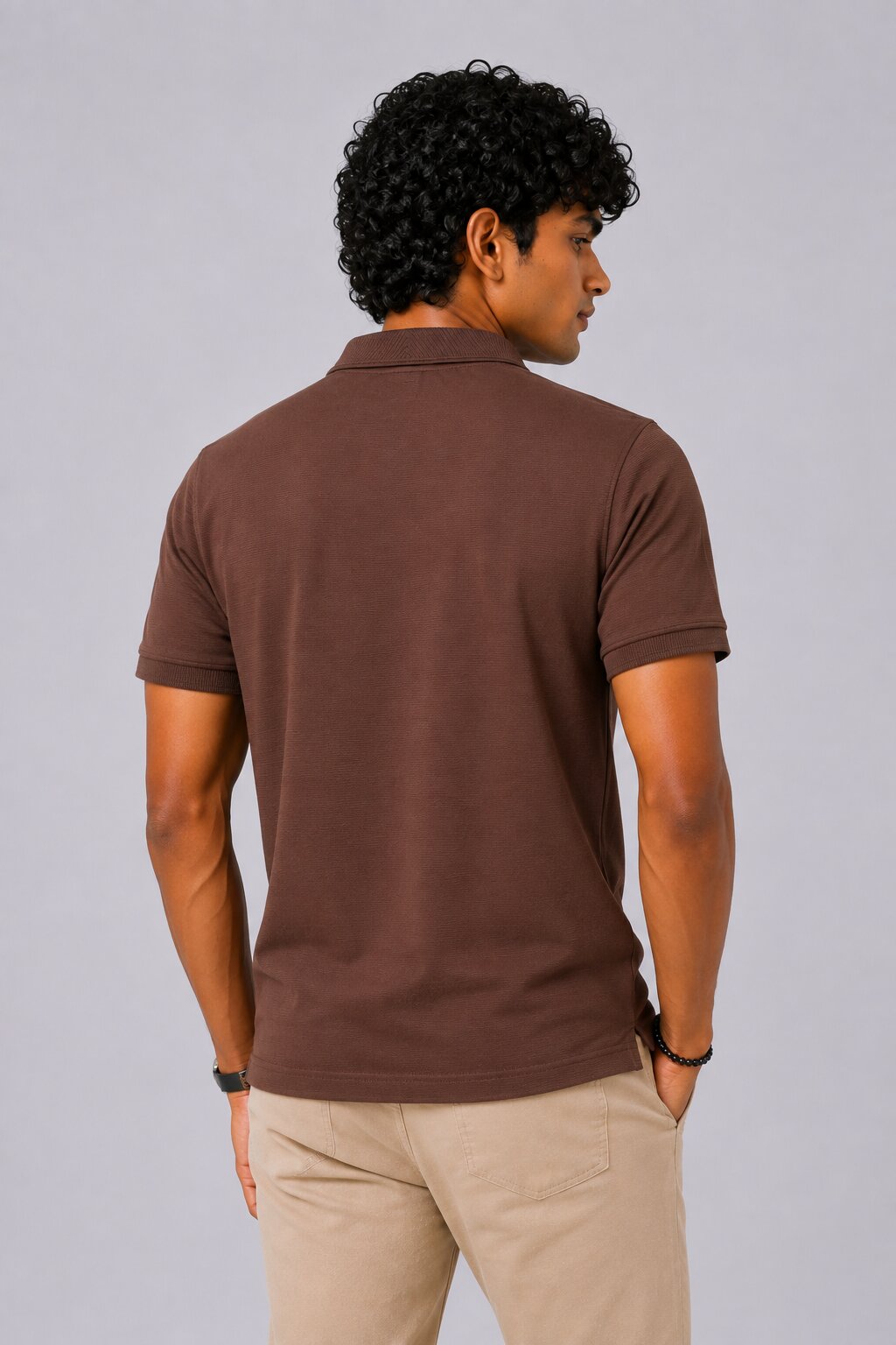 Mens Regular Fit Brown Solid Polo T-Shirt - Image 5