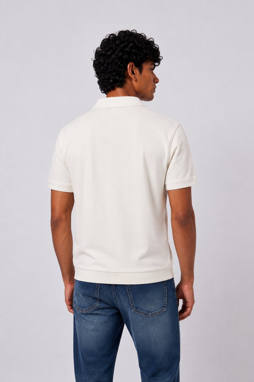 Mens Regular Fit Off White Solid Polo T-Shirt - Image 5