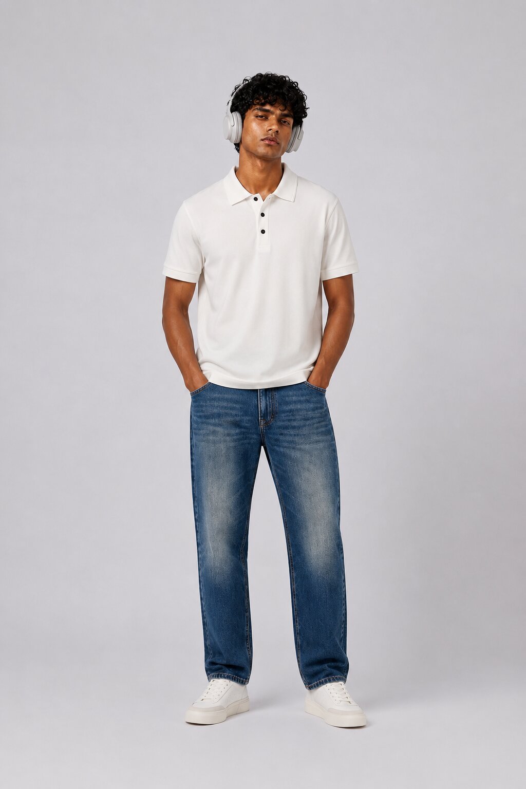 Mens Regular Fit Off White Solid Polo T-Shirt - Image 6