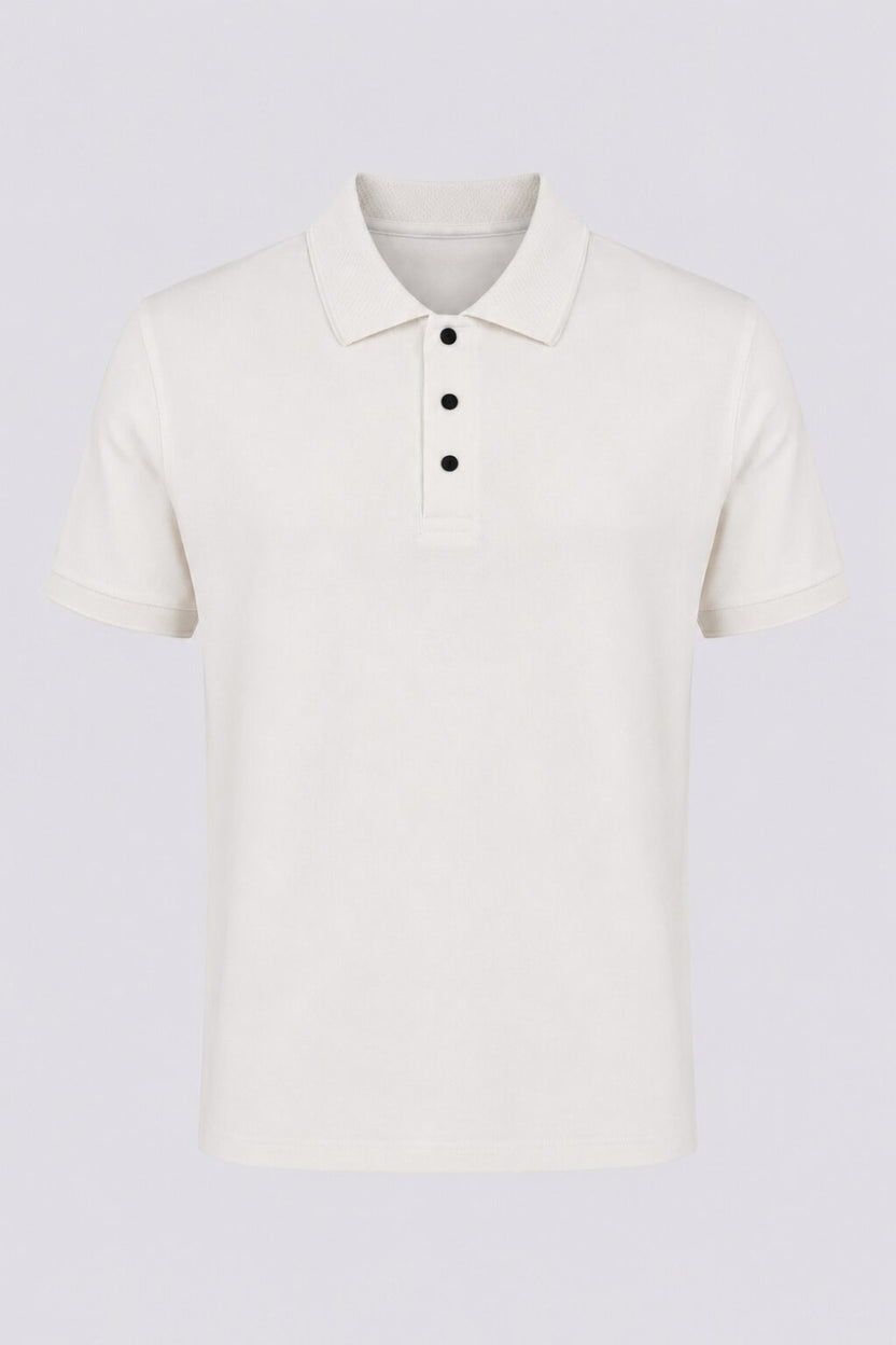 Mens Regular Fit Off White Solid Polo T-Shirt - Image 7