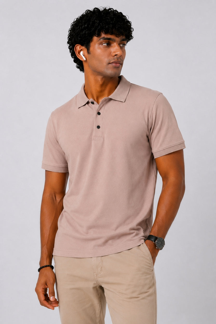 Mens Regular Fit Pink Solid Polo T-Shirt - Image 1