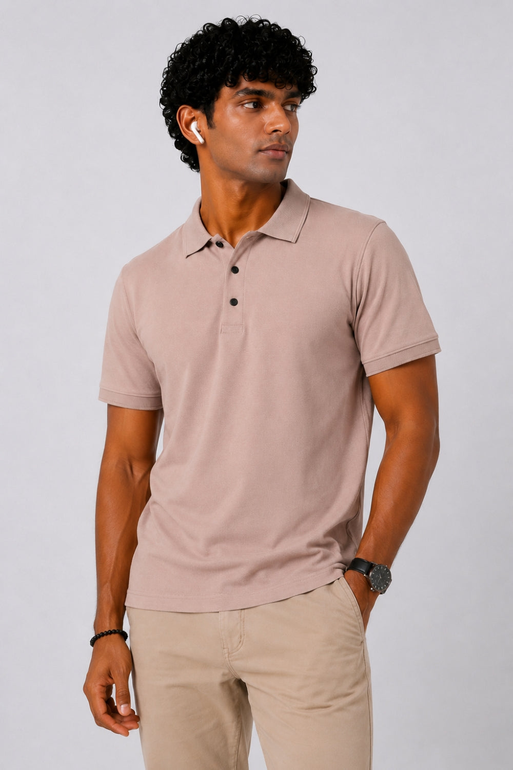 Mens Regular Fit Pink Solid Polo T-Shirt - Image 1