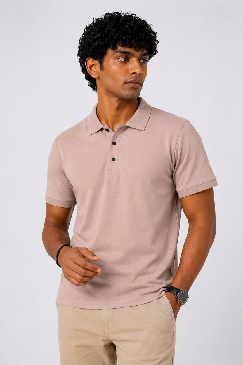 Mens Regular Fit Pink Solid Polo T-Shirt - Image 2