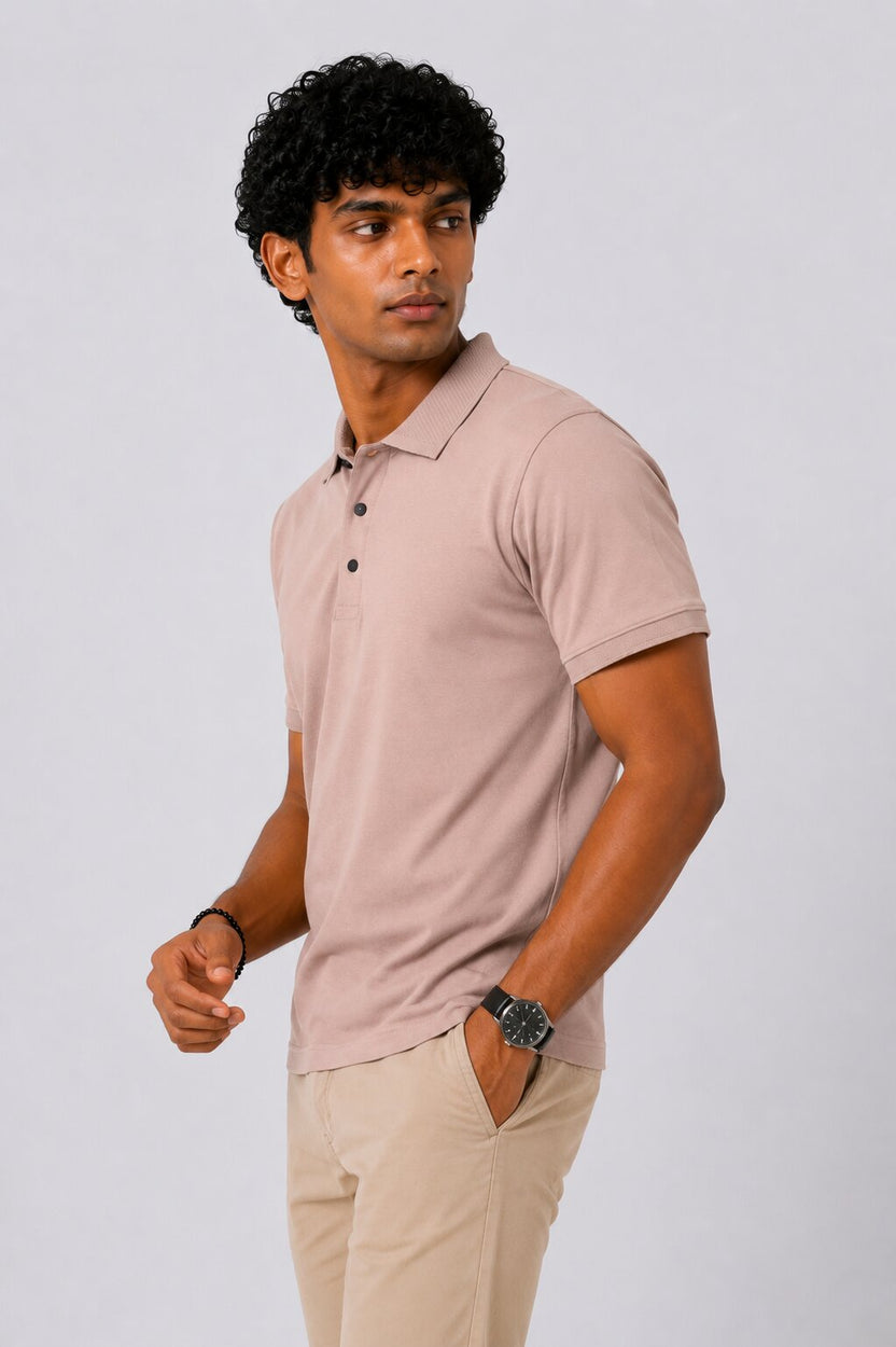 Mens Regular Fit Pink Solid Polo T-Shirt - Image 4