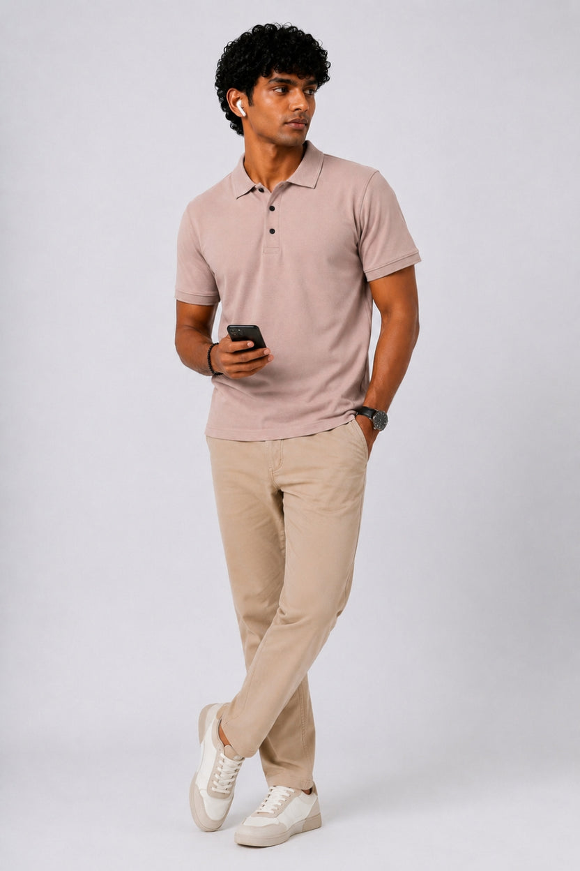 Mens Regular Fit Pink Solid Polo T-Shirt - Image 6
