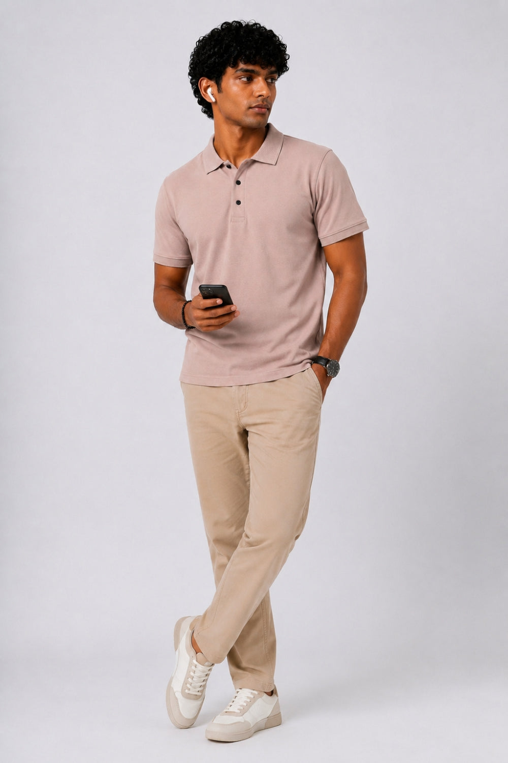Mens Regular Fit Pink Solid Polo T-Shirt - Image 6