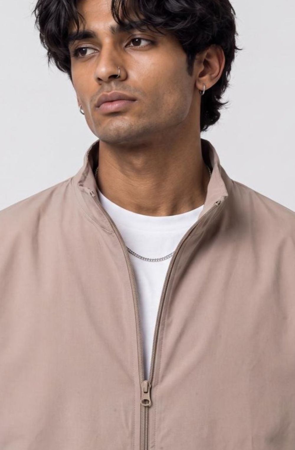 Mens Beige Zip-Up Bomber Jacket - Image 3