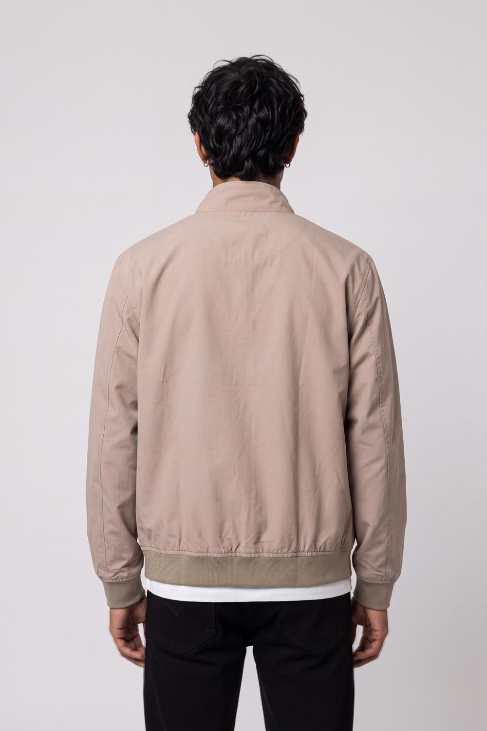 Mens Beige Zip-Up Bomber Jacket - Image 4