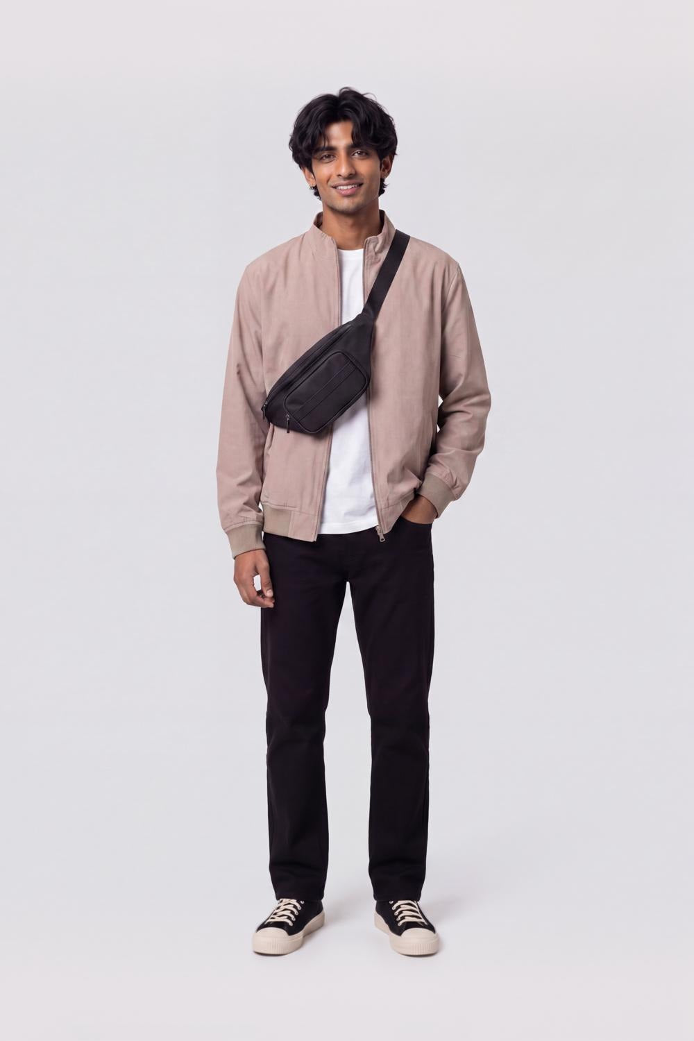 Mens Beige Zip-Up Bomber Jacket - Image 5