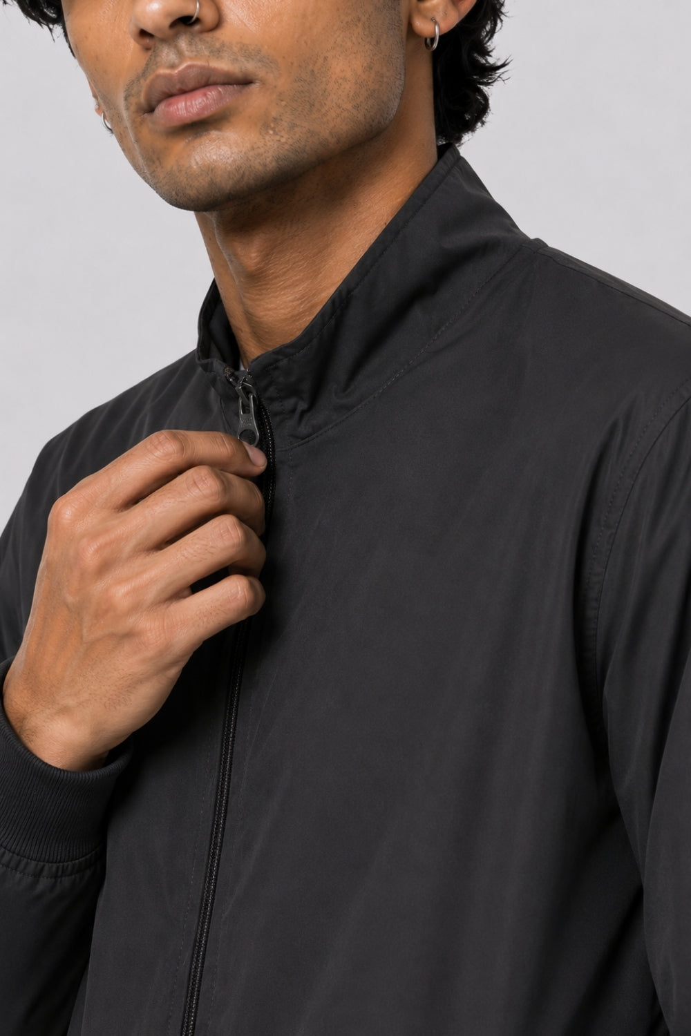 Mens Charcoal Zip-Up Bomber Jacket - Image 3