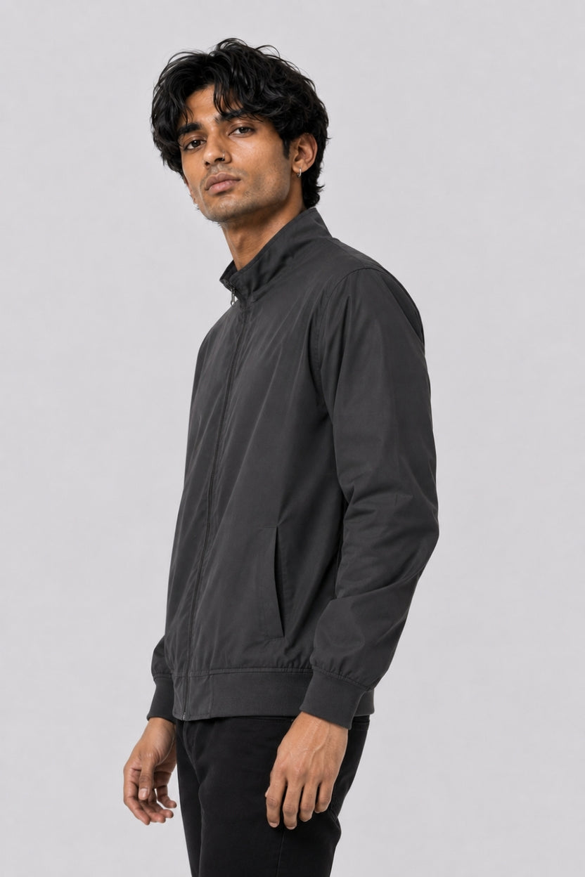 Mens Charcoal Zip-Up Bomber Jacket - Image 4