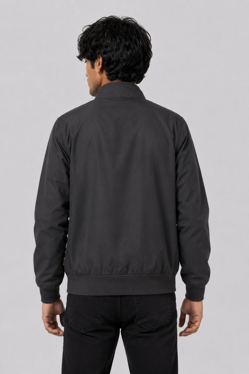 Mens Charcoal Zip-Up Bomber Jacket - Image 5