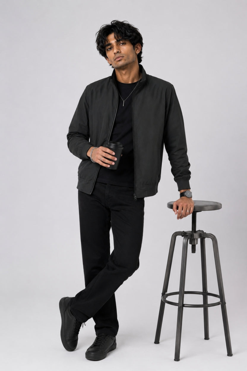 Mens Charcoal Zip-Up Bomber Jacket - Image 6