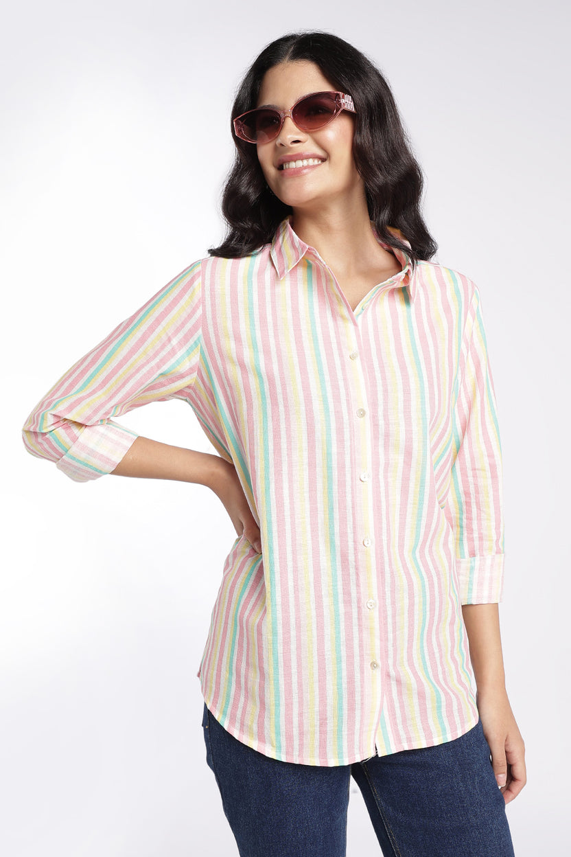 Womens Multi Coloured Striped Regular Fit Shirt - Image 1