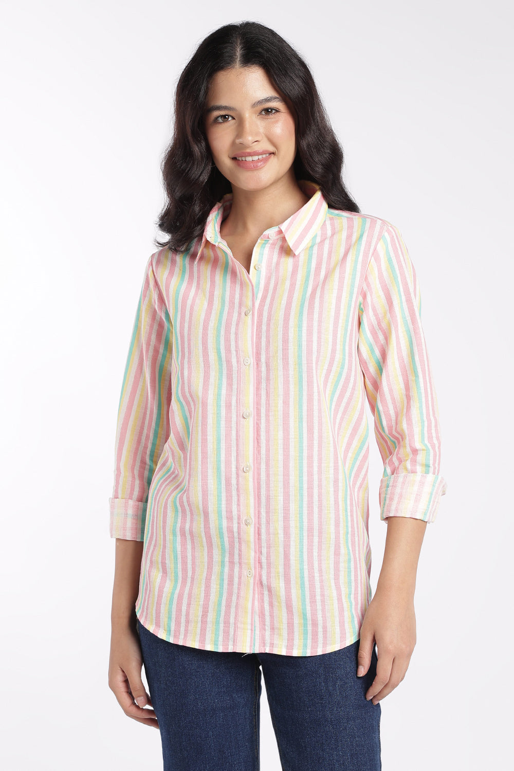 Womens Multi Coloured Striped Regular Fit Shirt - Image 2