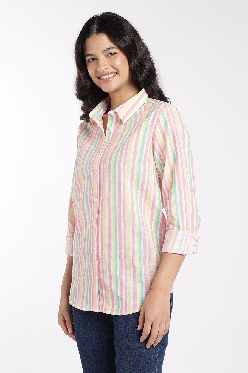 Womens Multi Coloured Striped Regular Fit Shirt - Image 4