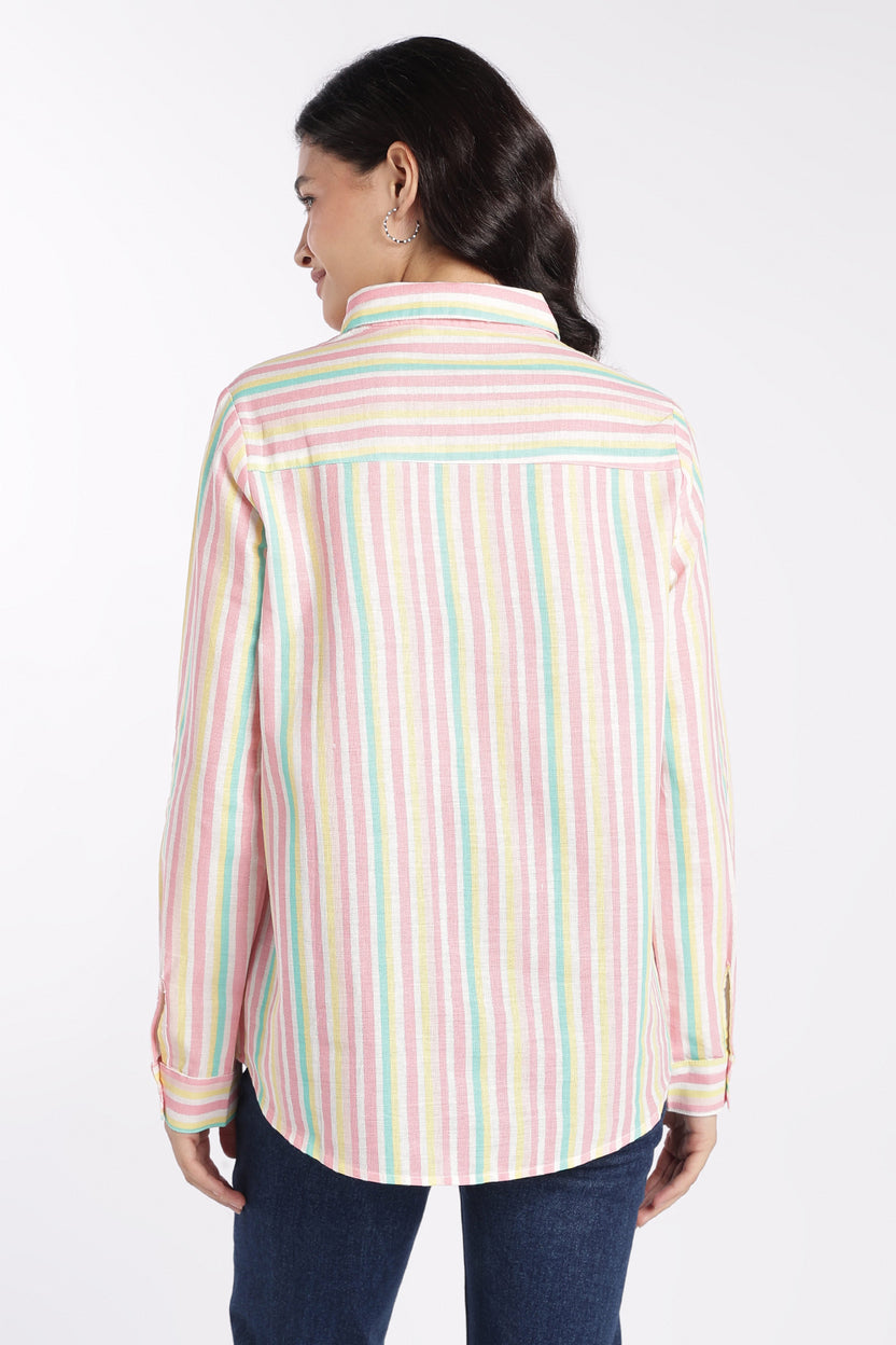 Womens Multi Coloured Striped Regular Fit Shirt - Image 5