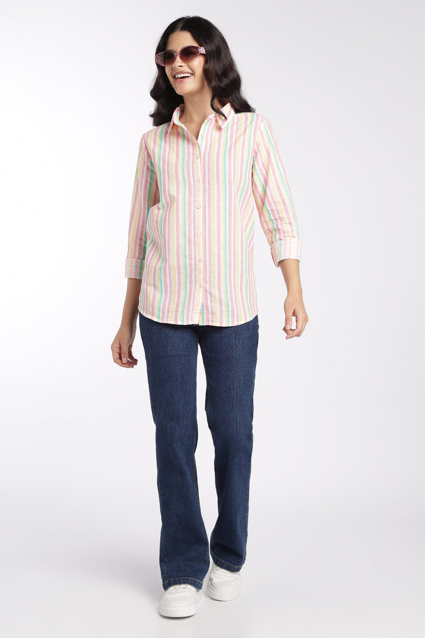 Womens Multi Coloured Striped Regular Fit Shirt - Image 6