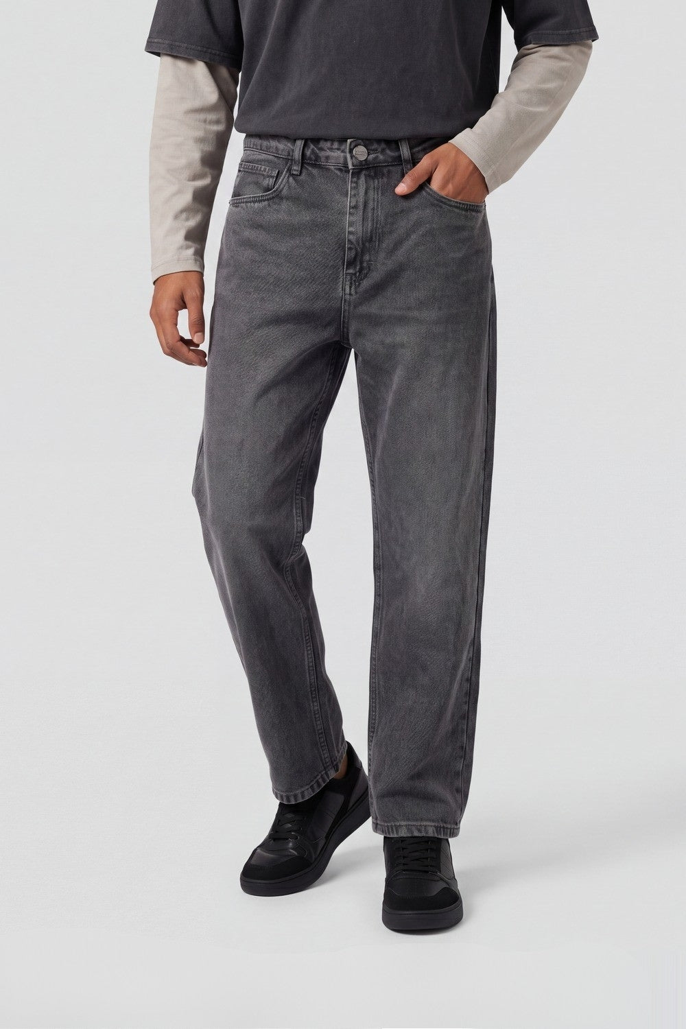 Mens Baggy Fit Grey Solid Jeans - Image 2