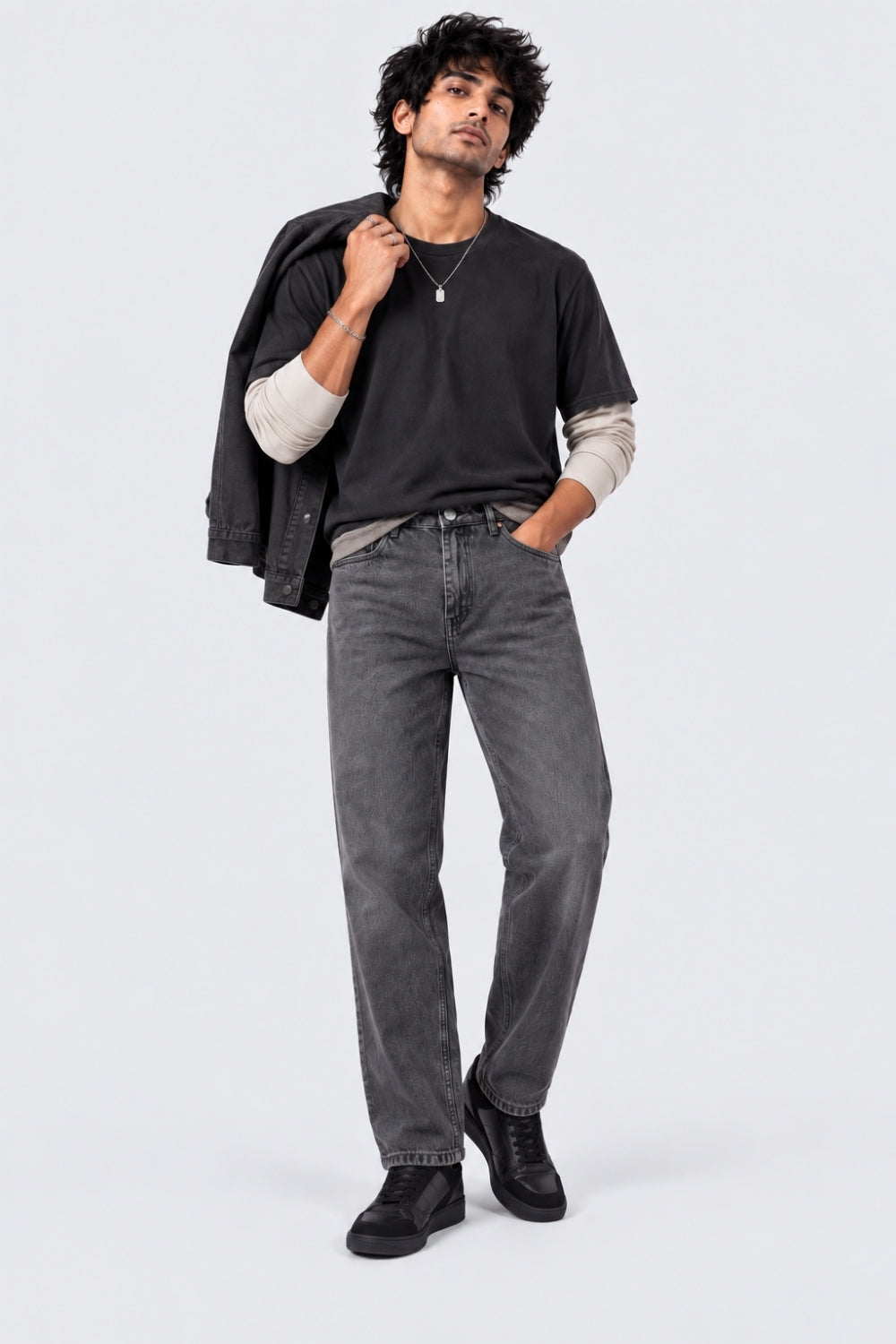 Mens Baggy Fit Grey Solid Jeans - Image 6