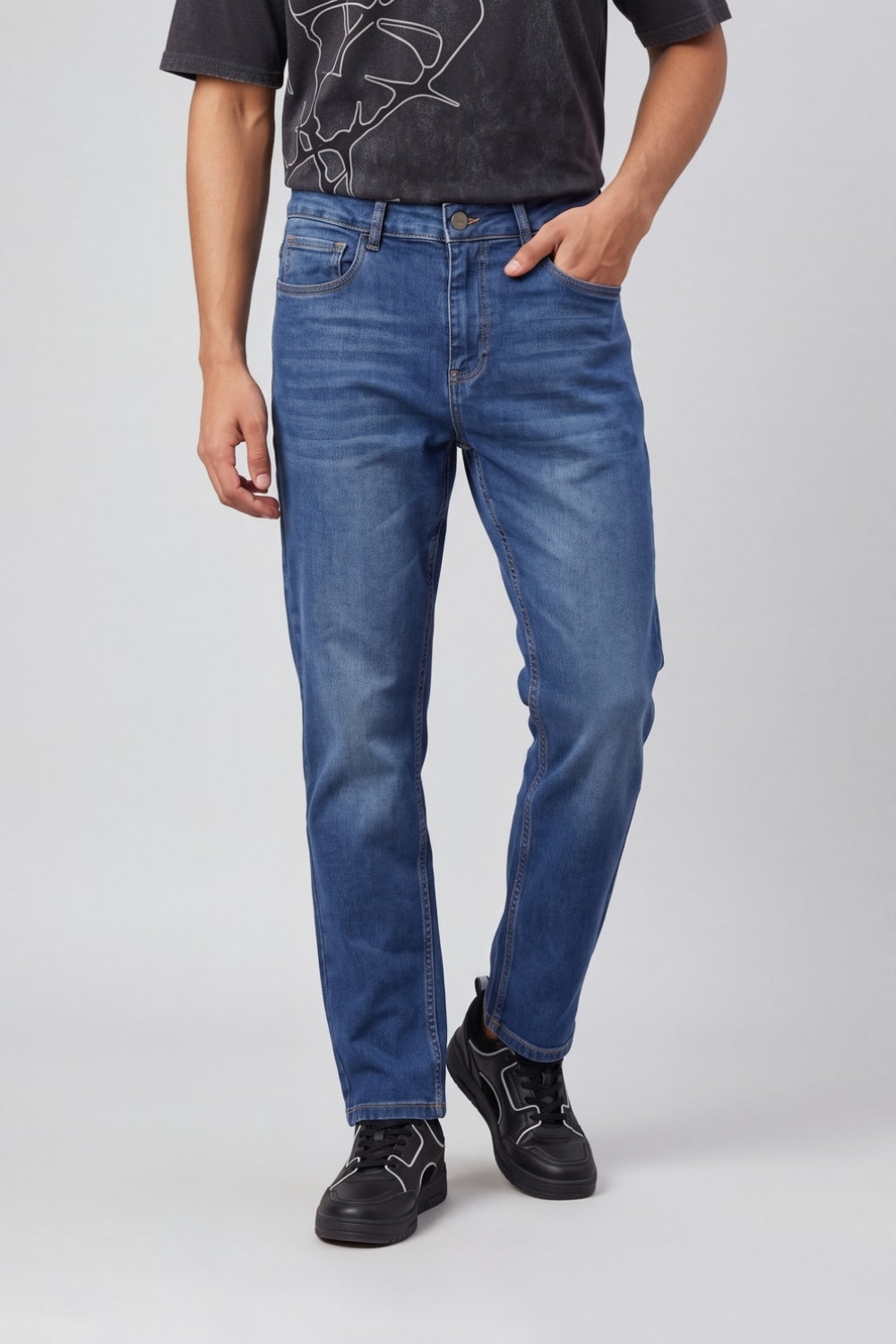 Mens Slim Fit Blue Solid Jeans - Image 2