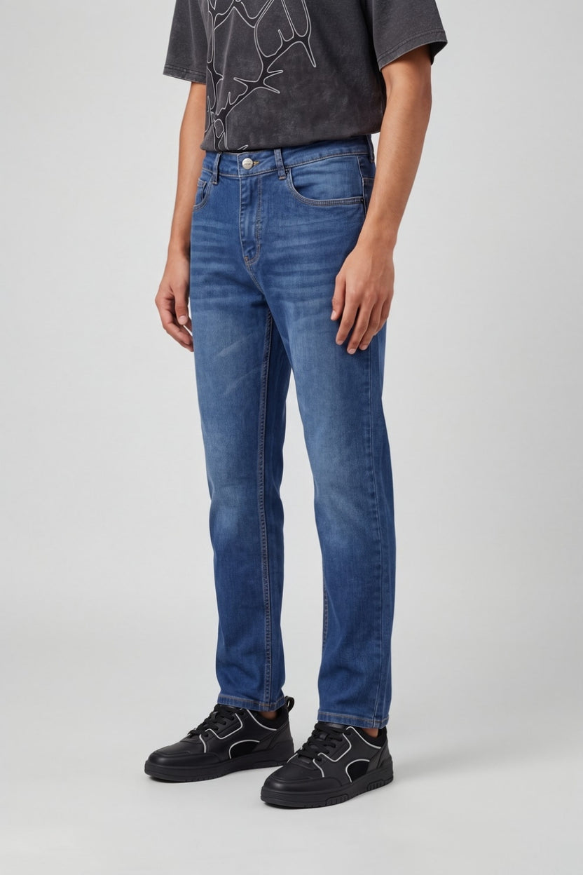 Mens Slim Fit Blue Solid Jeans - Image 4