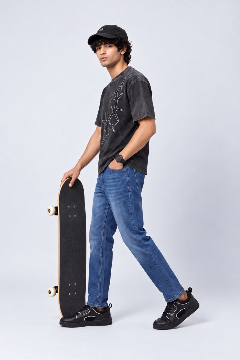 Mens Slim Fit Blue Solid Jeans - Image 6